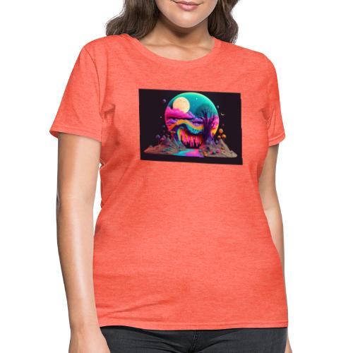 Spooky Full Moon Psychedelic Landscape Paint Drips - Women's T-Shirt