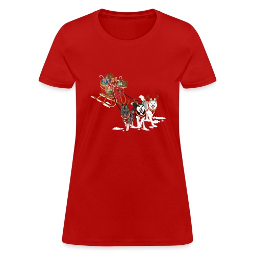 Siberian Husky Pulls Santa's Sleigh! - Women's T-Shirt