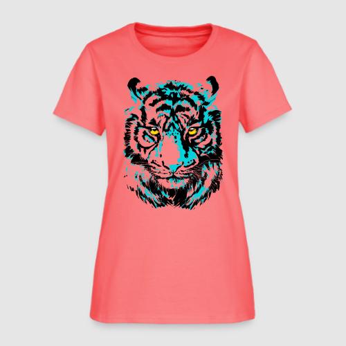 Artistic Tiger Head Portrait Drawing - Turquoise - Women's T-Shirt