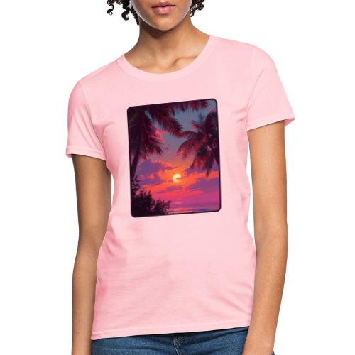 Tropical Sunset Palm Silhouette Design - Women's T-Shirt