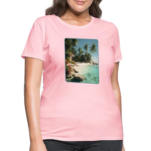 Serene Tropical Beach Floral Design - Women's T-Shirt
