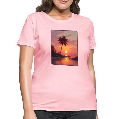 Tropical Beach Sunset Palm Design - Women's T-Shirt