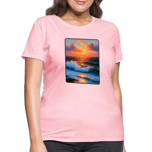 Sunset Storm Waves Oil Painting - Women's T-Shirt