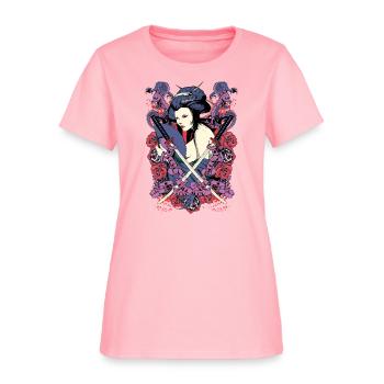 nude japanese geisha with samurai swords - Women's T-Shirt - pink - Front