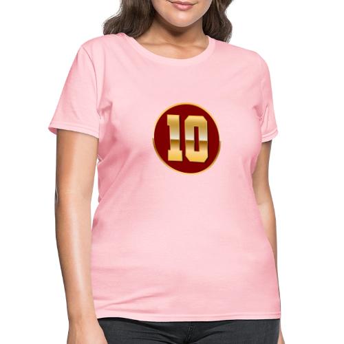 Number 10 in Gold Varsity Font - Women's T-Shirt