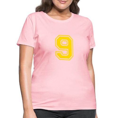 Number 9 in a classic athletic collegiate font - Women's T-Shirt