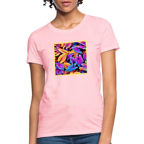 Captivating Neon Elegance Leaf Pattern - Women's T-Shirt
