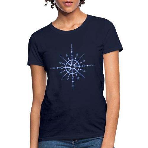 Snowflake, ice crystal. Sun with wind rose. - Women's T-Shirt