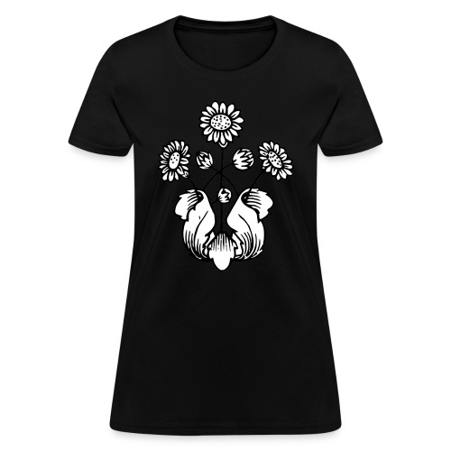 Vintage Sunflower Motif - Black Ink, White Fill - Women's T-Shirt