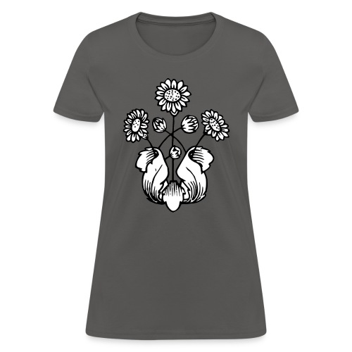 Vintage Sunflower Motif - Black Ink, White Fill - Women's T-Shirt