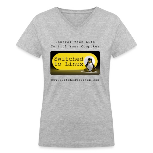 Switched to Linux Logo with Black Text - Women's V-Neck T-Shirt