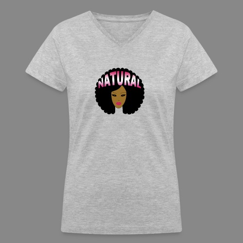 Natural Afro (Pink) - Women's V-Neck T-Shirt