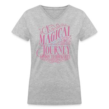 Harry Potter La Voie 9 ¾ Design En Rose Et Bleu - T-shirt avec encolure en V pour femmes - gris - Devant - Julia (174cm)