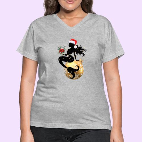 Merry Mermaid - Christmas Edition Design - Women's V-Neck T-Shirt