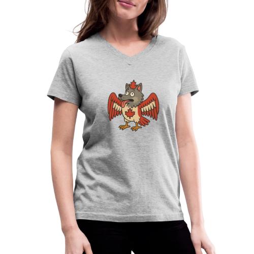 Maple-Mad Wolfbird – Quirky Canadian Creature - Women's V-Neck T-Shirt