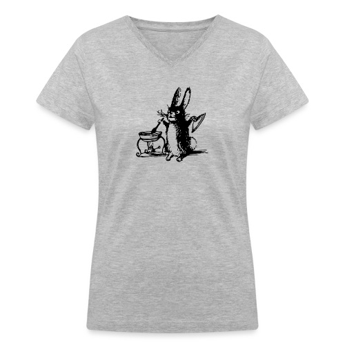 Cute Bunny Rabbit Cooking - Women's V-Neck T-Shirt