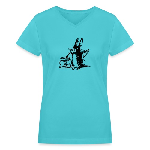 Cute Bunny Rabbit Cooking - Women's V-Neck T-Shirt