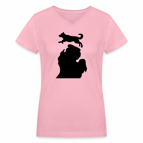 Bark Michigan Husky - Michigan Tech Colors - Women's V-Neck T-Shirt