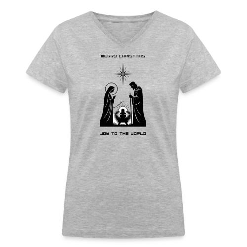 Joy to the World T-Shirt | Minimalist Nativity - Women's V-Neck T-Shirt