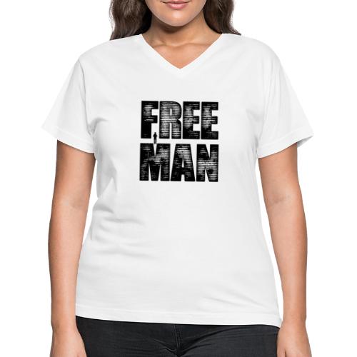 FREE MAN - Black Graphic - Women's V-Neck T-Shirt