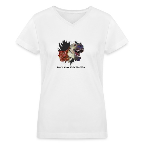 T-rex Mascot Don't Mess with the USA - Women's V-Neck T-Shirt