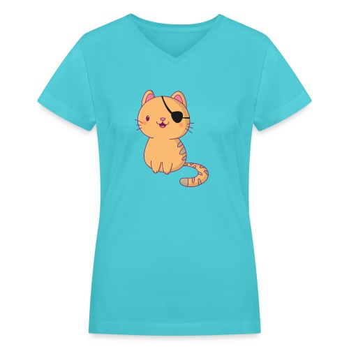 Cat with 3D glasses doing Vision Therapy! - Women's V-Neck T-Shirt