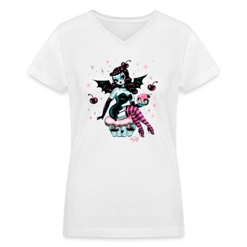 Spooky Cupcake Pinup Doll - Women's V-Neck T-Shirt