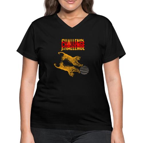 Double tiger fashion, jungle feline animals. - Women's V-Neck T-Shirt