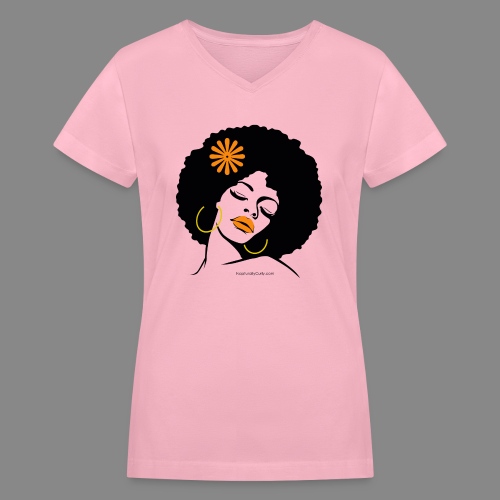 Afro Diva Orange Flower - Women's V-Neck T-Shirt