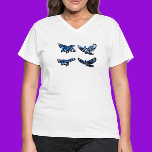 Silver Blue Jay Flight Stages - Women's V-Neck T-Shirt