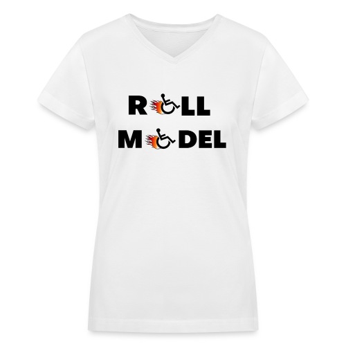 Roll model in a wheelchair, for wheelchair users - Women's V-Neck T-Shirt