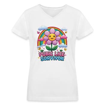 Pubic Lice Survivor - Women's V-Neck T-Shirt - white - Front - Julia (174cm)