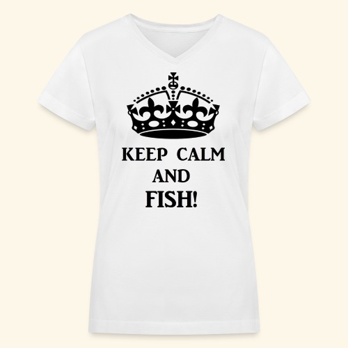keep calm fish blk - Women's V-Neck T-Shirt