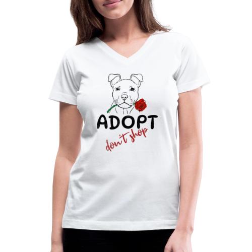Retro Adopt Dont Shop Cute Puppy Rose Tee - Women's V-Neck T-Shirt