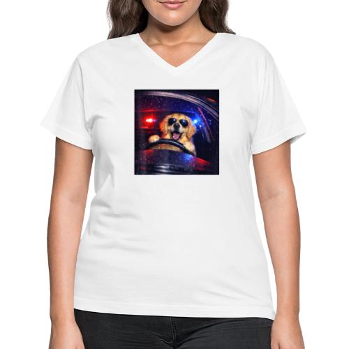 Funny Police Golden Retriever Meme Tee - Women's V-Neck T-Shirt