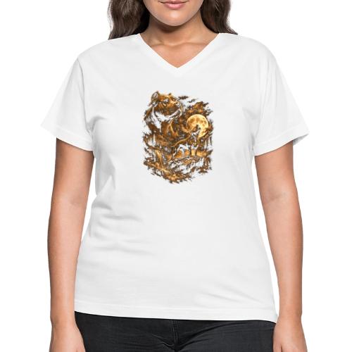 Pit Bull Howling Moon Fantasy Forest Tee - Women's V-Neck T-Shirt