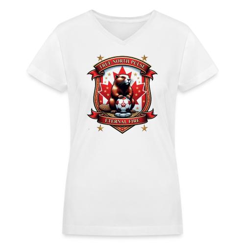 Canada Beaver Crest T-Shirt, Pride Badge Gift - Women's V-Neck T-Shirt