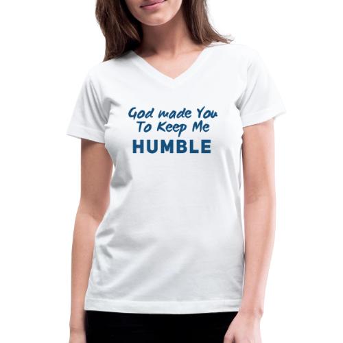 Christian Humility (blue) - Women's V-Neck T-Shirt