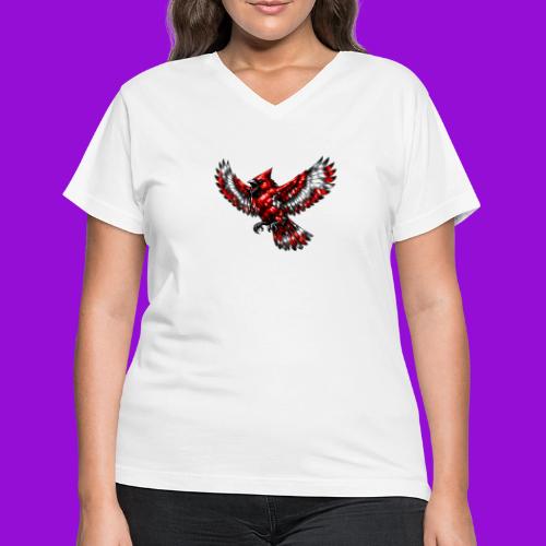 Silver Cardinal in Flight - Women's V-Neck T-Shirt