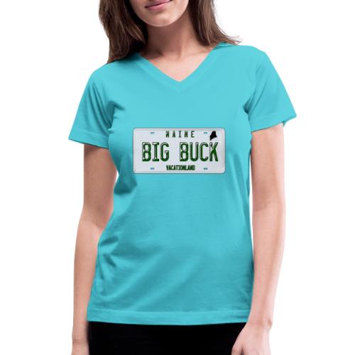 Maine LICENSE PLATE Big Buck Camo - Women's V-Neck T-Shirt