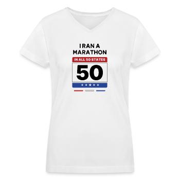 I Ran a Marathon in all 50 States Challenge - Women's V-Neck T-Shirt - white - Front - Julia (174cm)