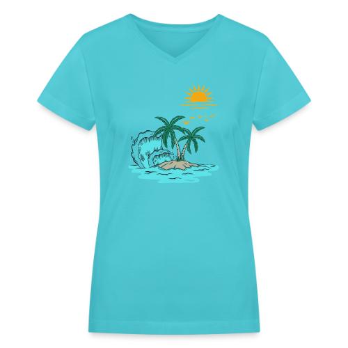 Retro Sunset Graphics - Women's V-Neck T-Shirt
