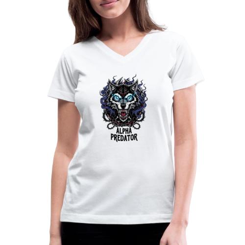 Alpha Predator Wolf Fierce Neon Eyes - Women's V-Neck T-Shirt