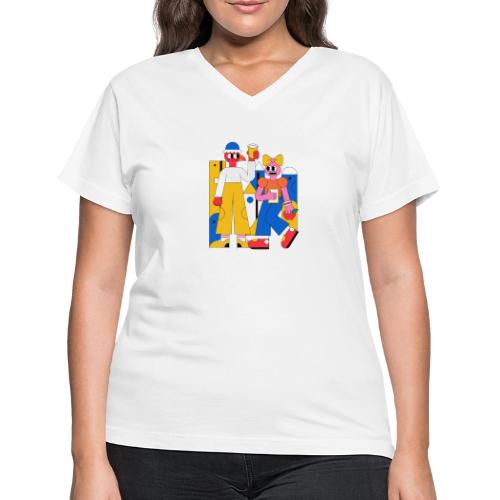 Bold Geometric Duo Pop Art - Women's V-Neck T-Shirt