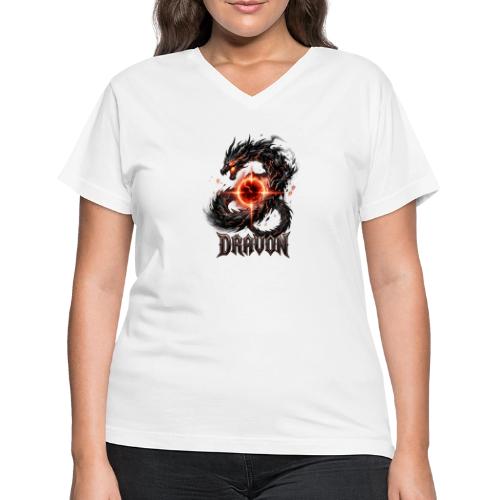 Dravon Fire Dragon Dark Fantasy Graphic T-Shirt - Women's V-Neck T-Shirt
