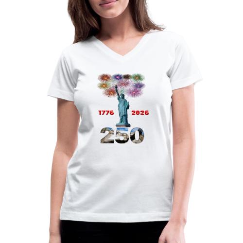 1776 - 2026 | 250 Years USA | Fireworks - Women's V-Neck T-Shirt