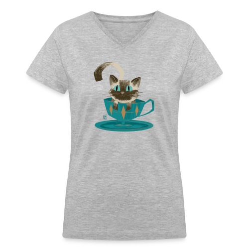 Cat in a Teacup by Kim B - Women's V-Neck T-Shirt
