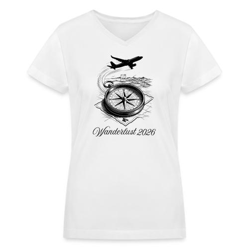 Wanderlust 2026 T-Shirt | Minimalist Travel Plane - Women's V-Neck T-Shirt