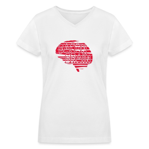 bacon brain 1c-red - Women's V-Neck T-Shirt