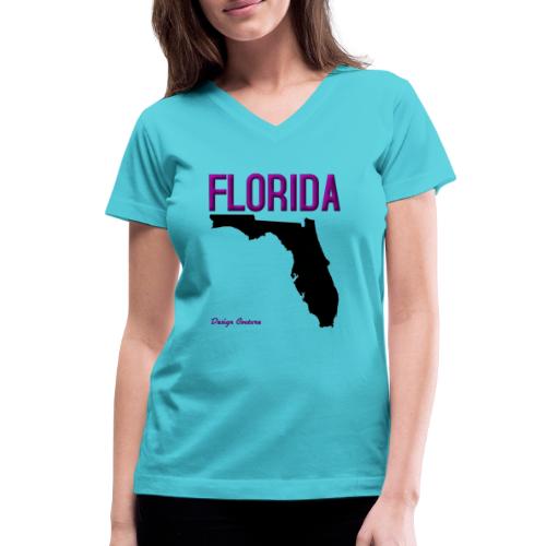 FLORIDA REGION MAP PURPLE - Women's V-Neck T-Shirt